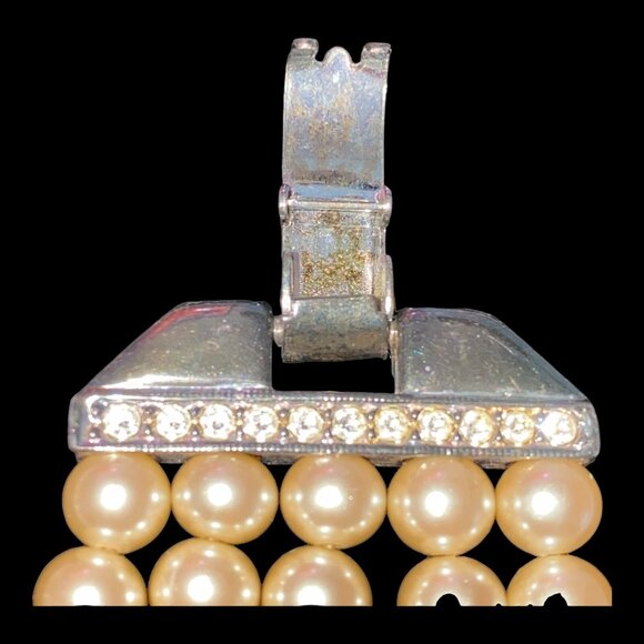 Pearl Glass Bead Necklace Bracelet Set Rhinestones Vintage - Picture 4 of 11